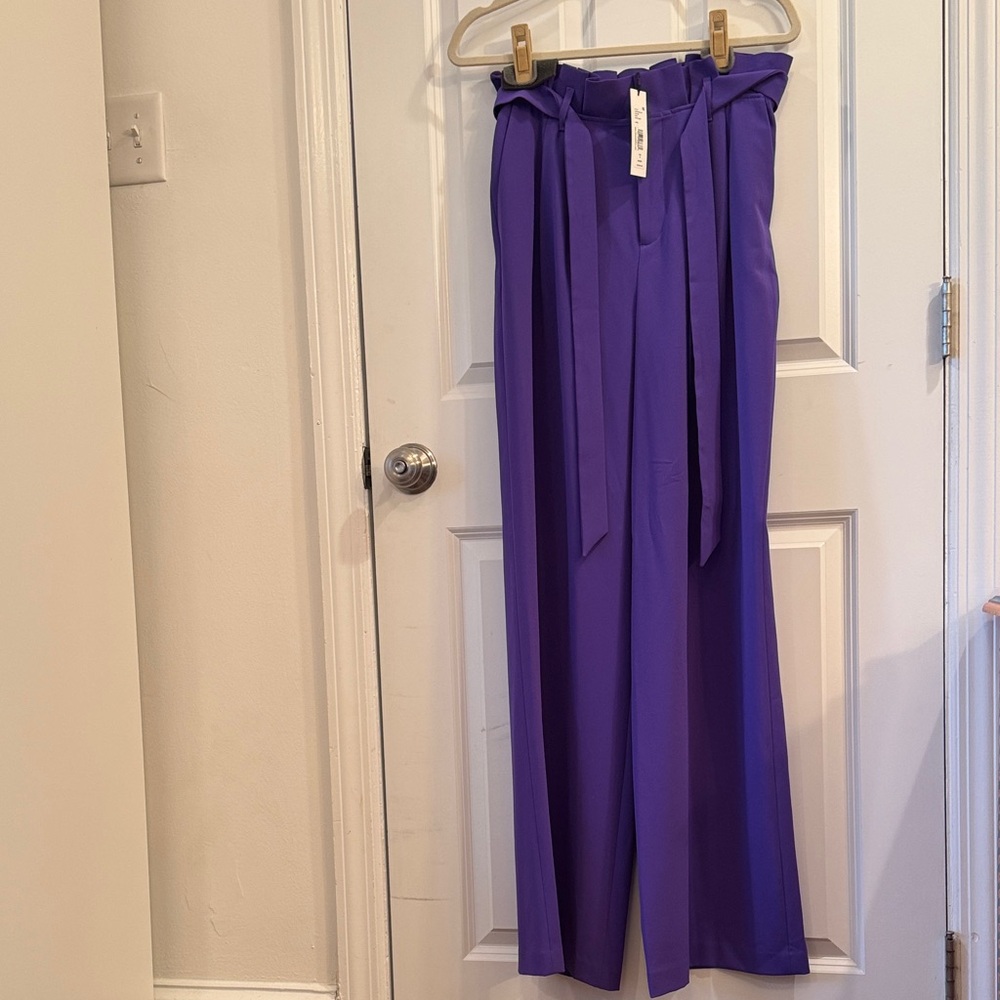 NWT—Alice + Olivia Purple Pants with Belt “Farrel Pleated Paperbag-Waist Pants”